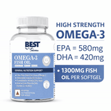 Best Nutrition 4X Omega 3 Fish Oil | 1300 mg High Strength Softgels | 60 Tablets