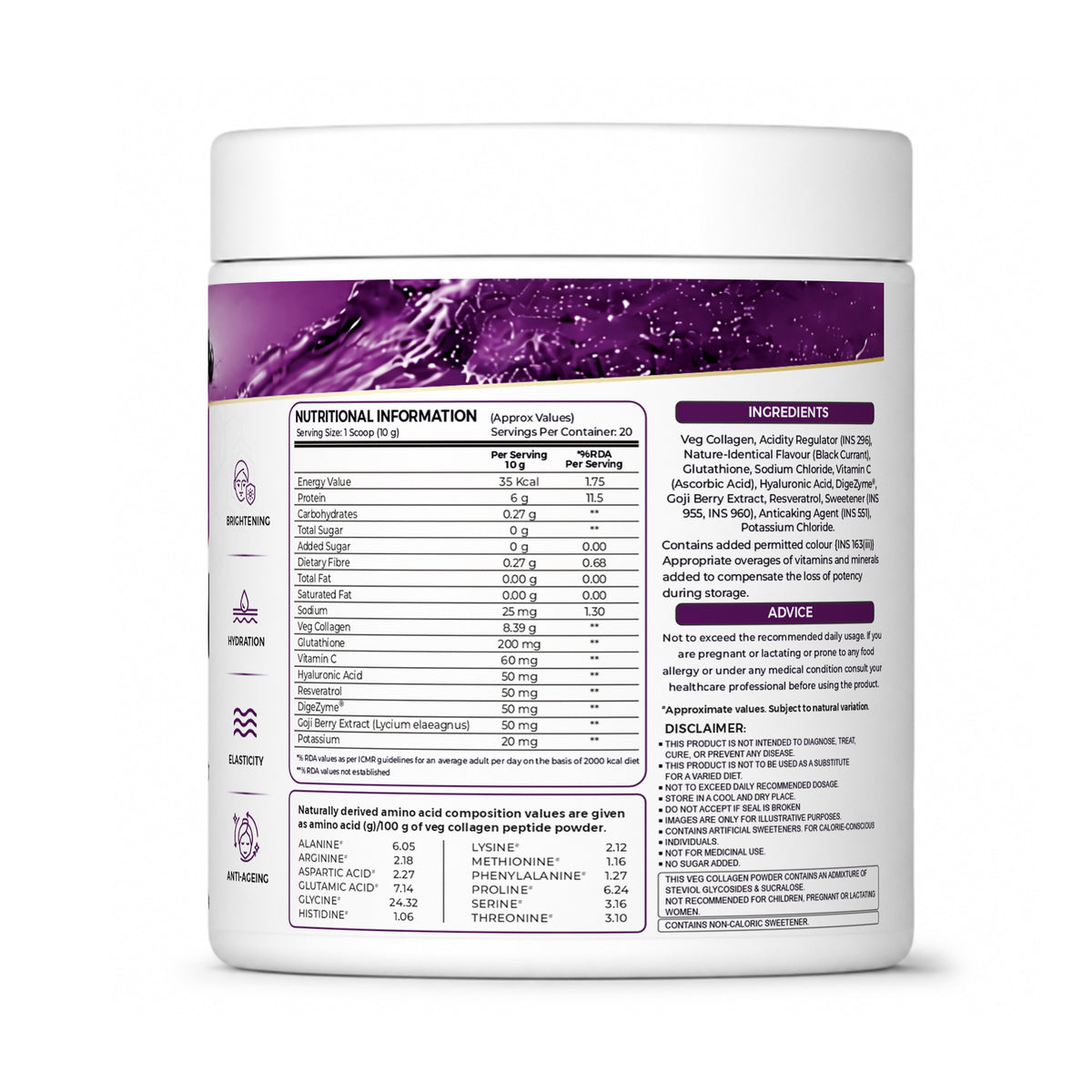 Ripped Up Nutrition Veg Collagen | Plant-Based Skin & Joint Support | 200g, 20 Servings