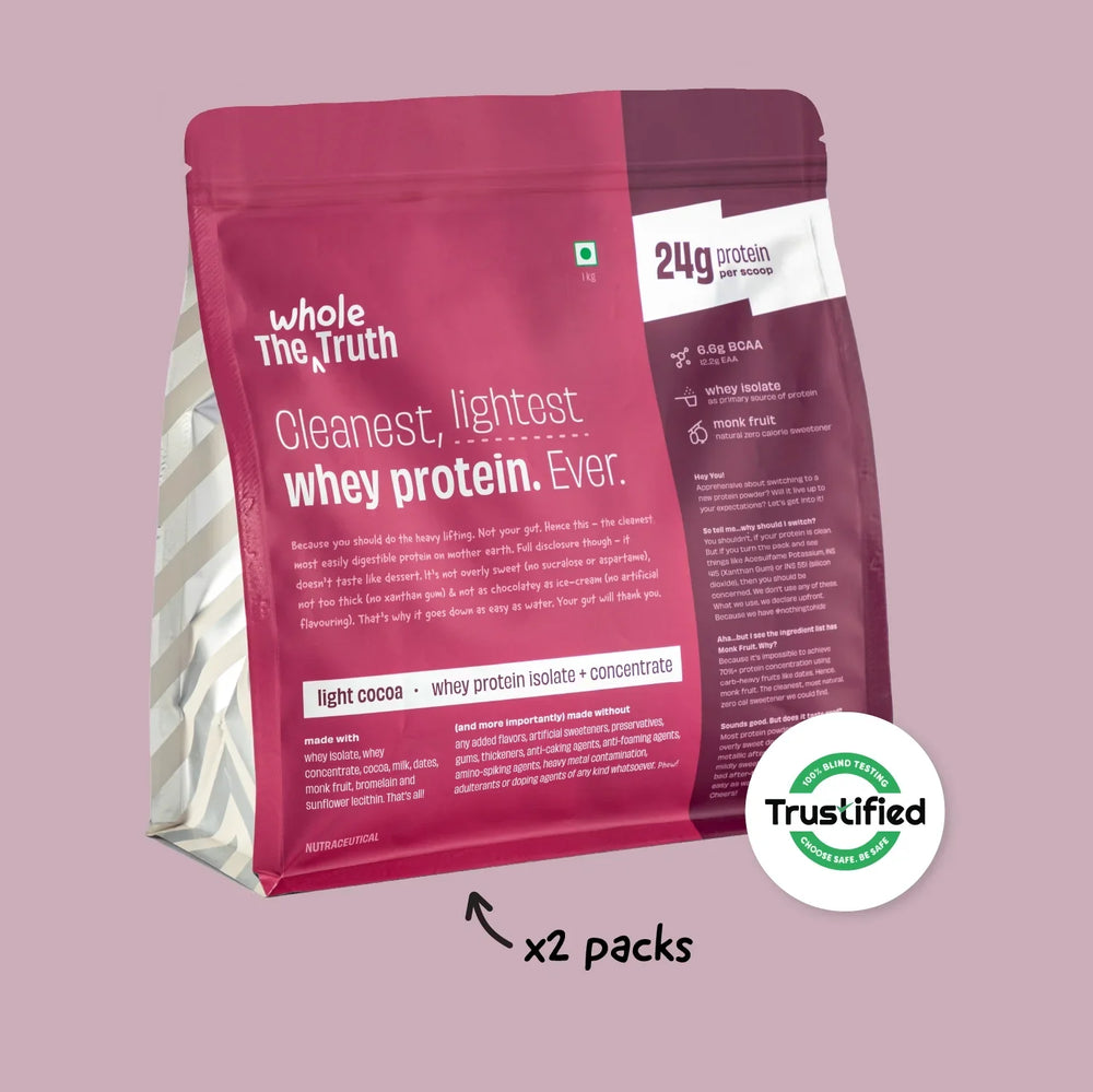 The Whole Truth 24g Whey Protein Isolate + Concentrate - 1 Kg (Pack of 2)