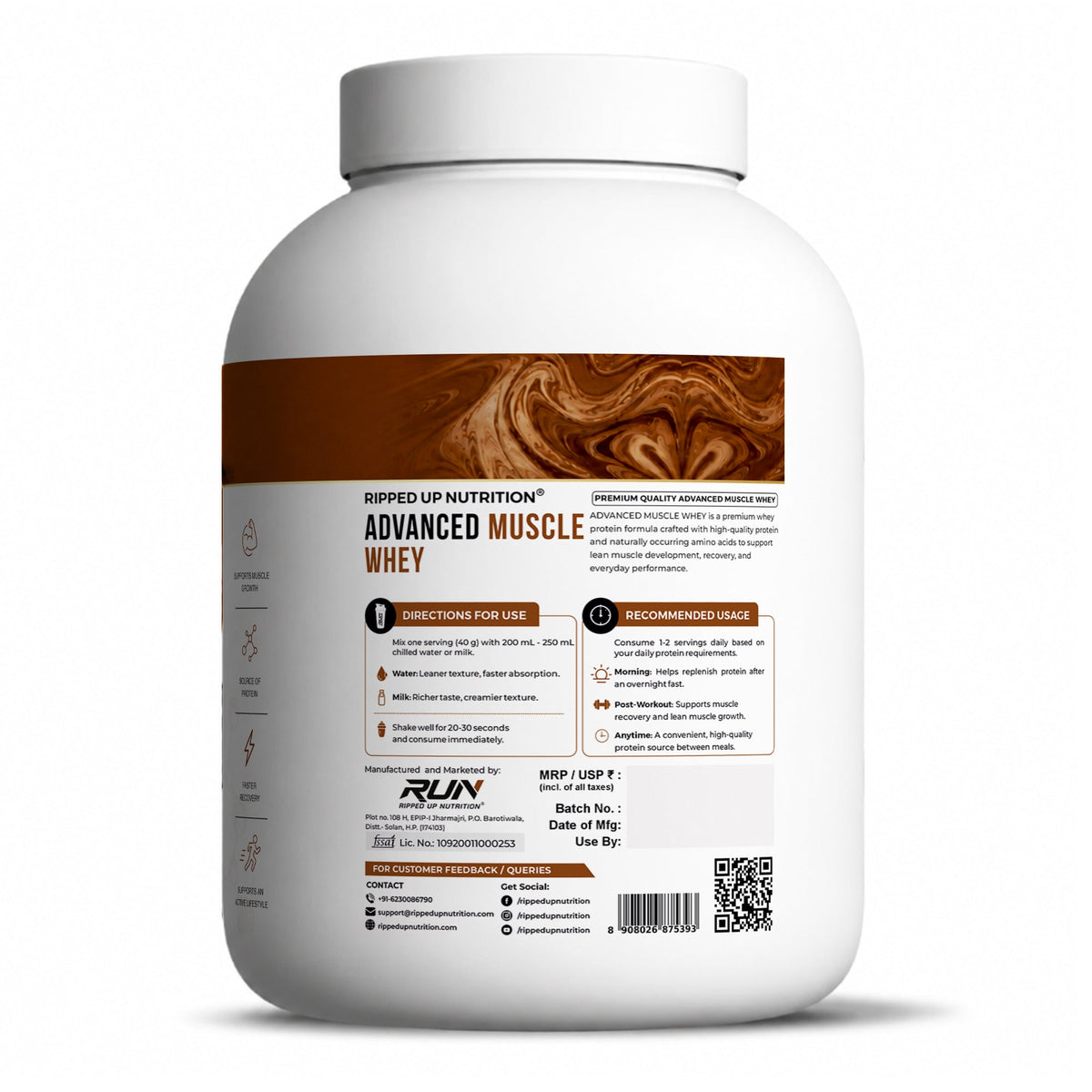 Ripped Up Nutrition Muscle Whey | 24g Protein, Low Carb Formula | 1.81 Kg, 50 Servings