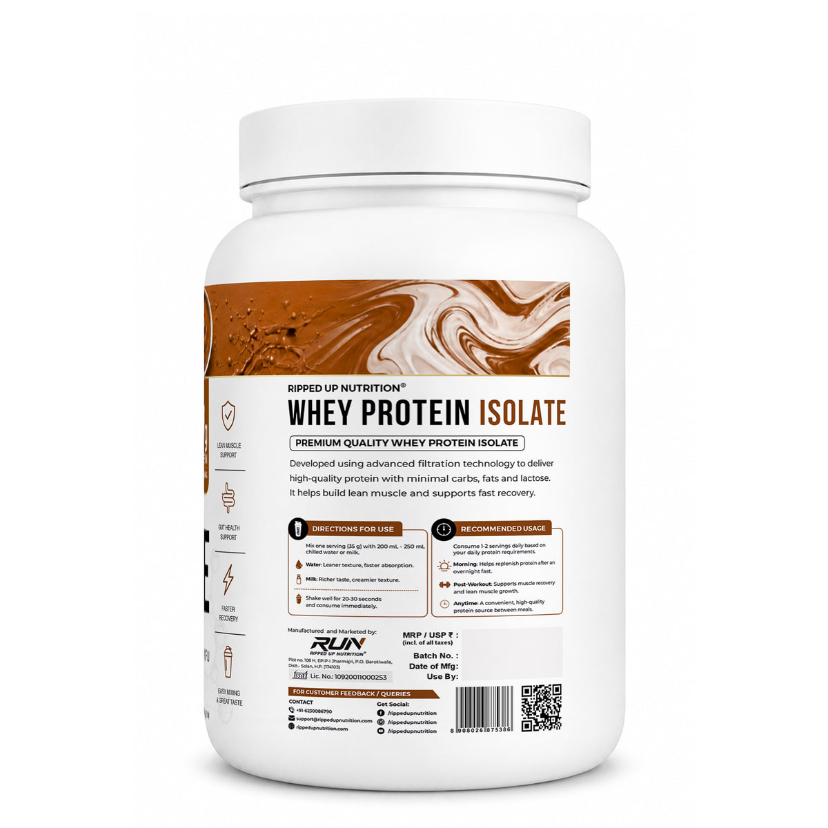 Ripped Up Nutrition Whey Protein Isolate | 27g Protein, Low Carb & Fat | 907g, 30 Servings