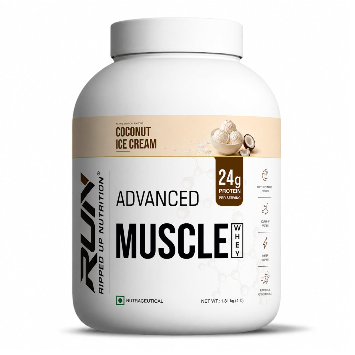 Ripped Up Nutrition Muscle Whey | 24g Protein, Low Carb Formula | 1.81 Kg, 50 Servings