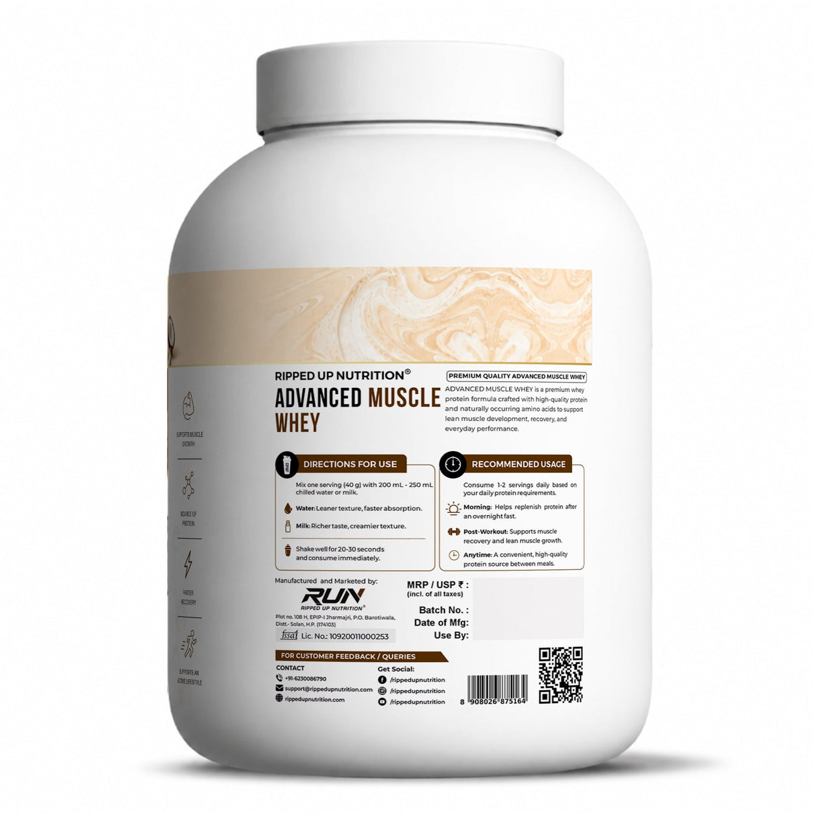 Ripped Up Nutrition Muscle Whey | 24g Protein, Low Carb Formula | 1.81 Kg, 50 Servings