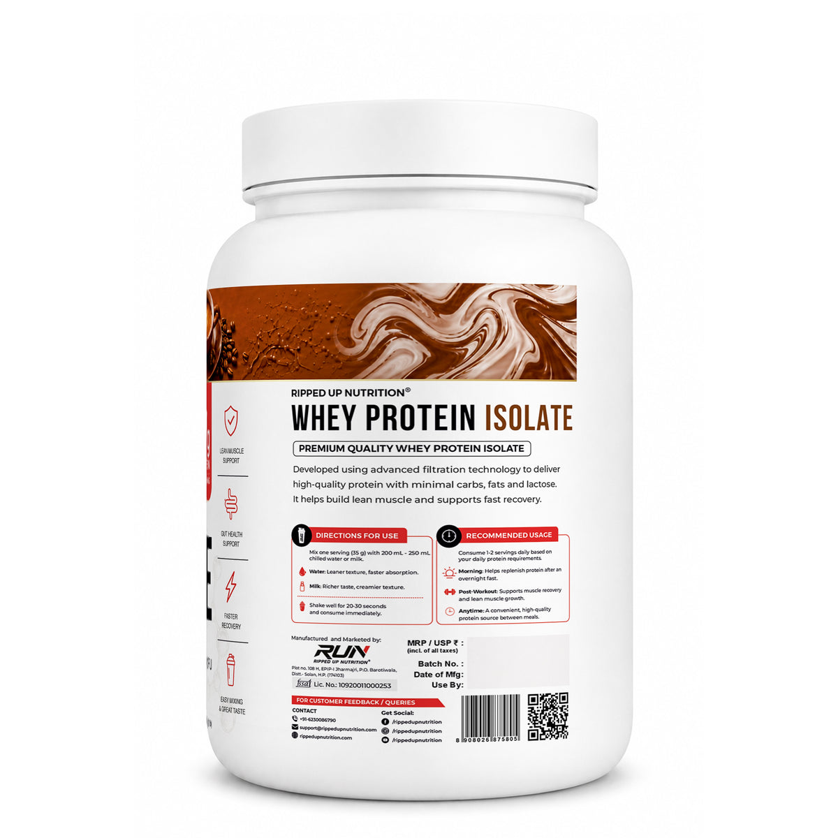 Ripped Up Nutrition Whey Protein Isolate | 27g Protein, Low Carb & Fat | 907g, 30 Servings