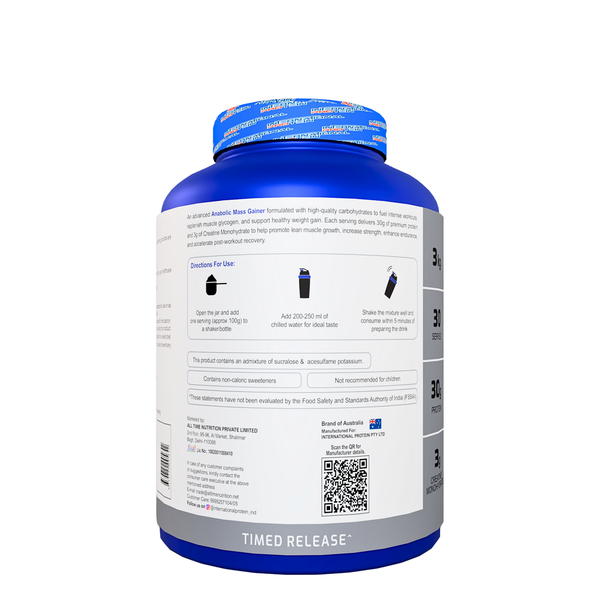 International Protein Anabolic Mass Gainer 3kg | 30g Protein | 3g Creatine | 30 Servings