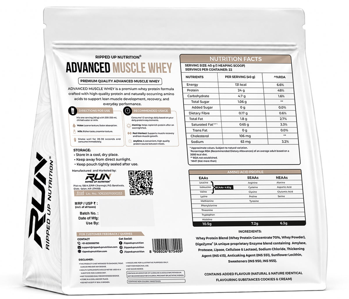 Ripped Up Nutrition Muscle Whey | 24g Protein, Low Carb Formula | 907g, 27 Servings