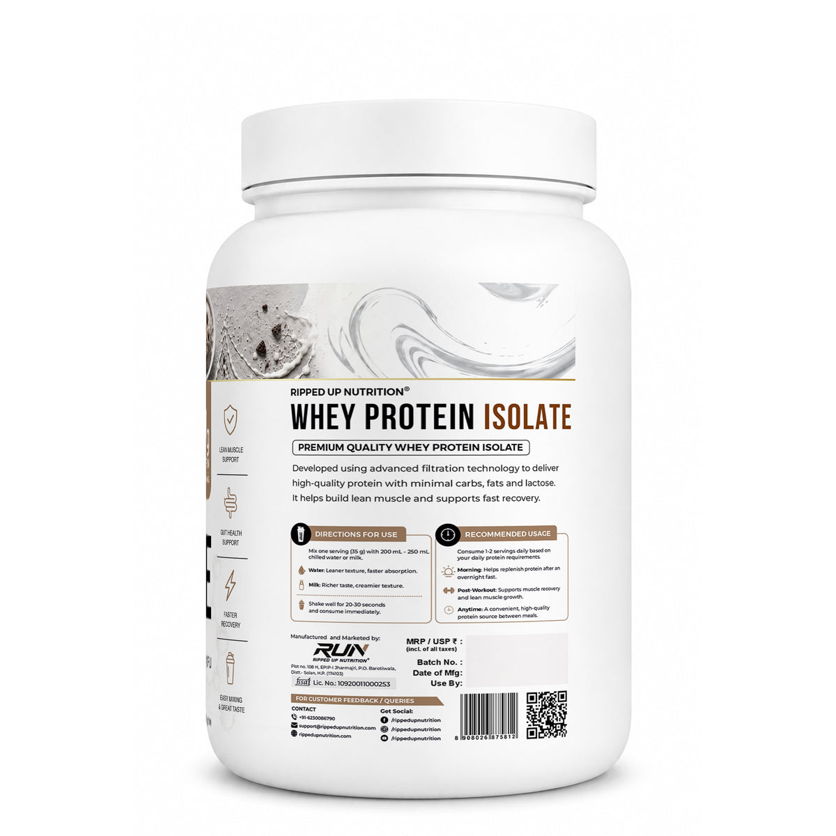Ripped Up Nutrition Whey Protein Isolate | 27g Protein, Low Carb & Fat | 907g, 30 Servings