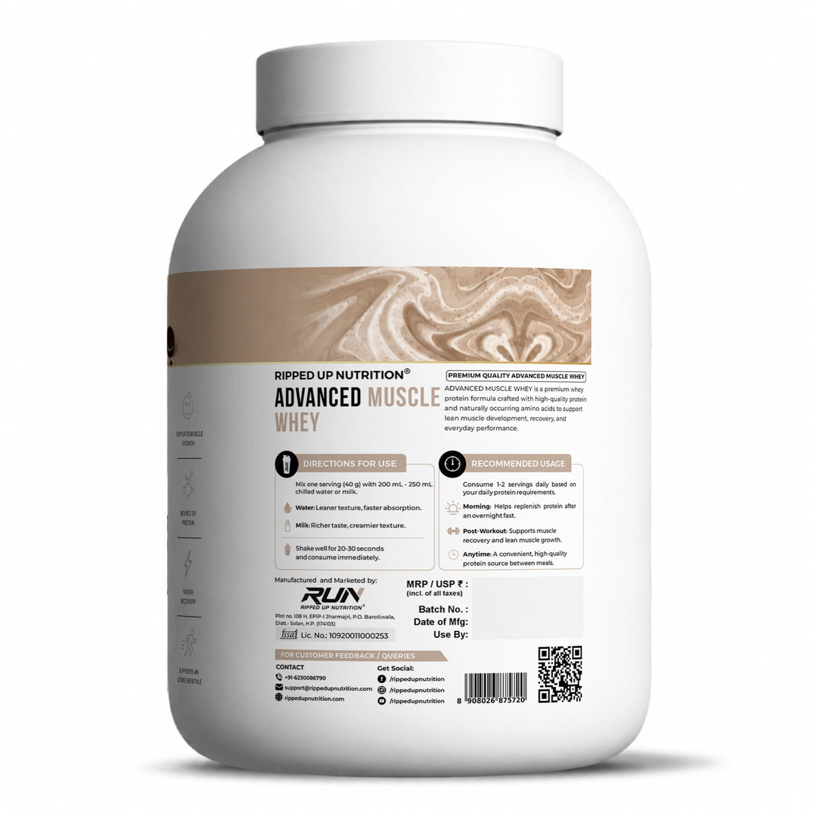 Ripped Up Nutrition Muscle Whey | 24g Protein, Low Carb Formula | 1.81 Kg, 50 Servings