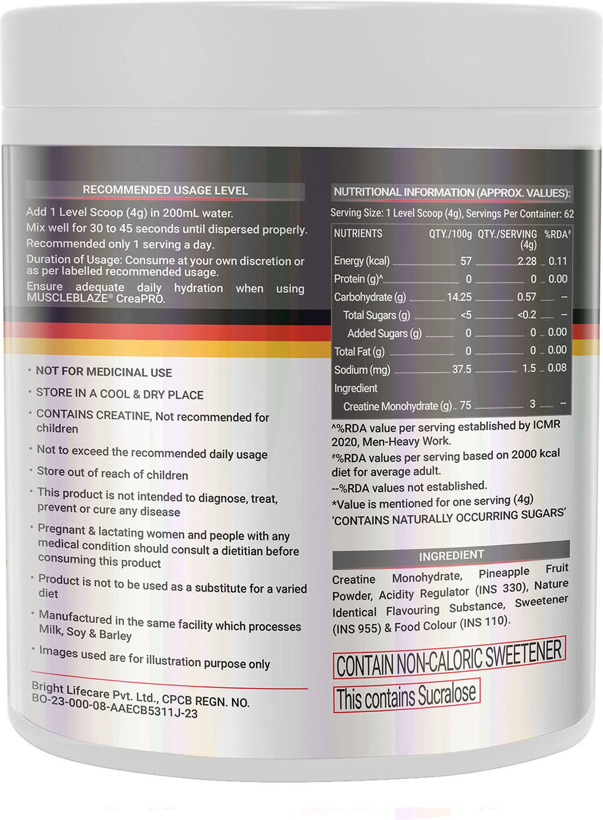 MuscleBlaze Creapro Creatine Powder 250g | Creapure® | 62 Servings