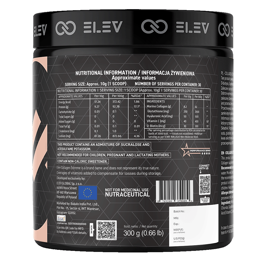Elev Marine Collagen Extreme | Glutathione, Hyaluronic Acid & D-Biotin | 300g | 30 Servings