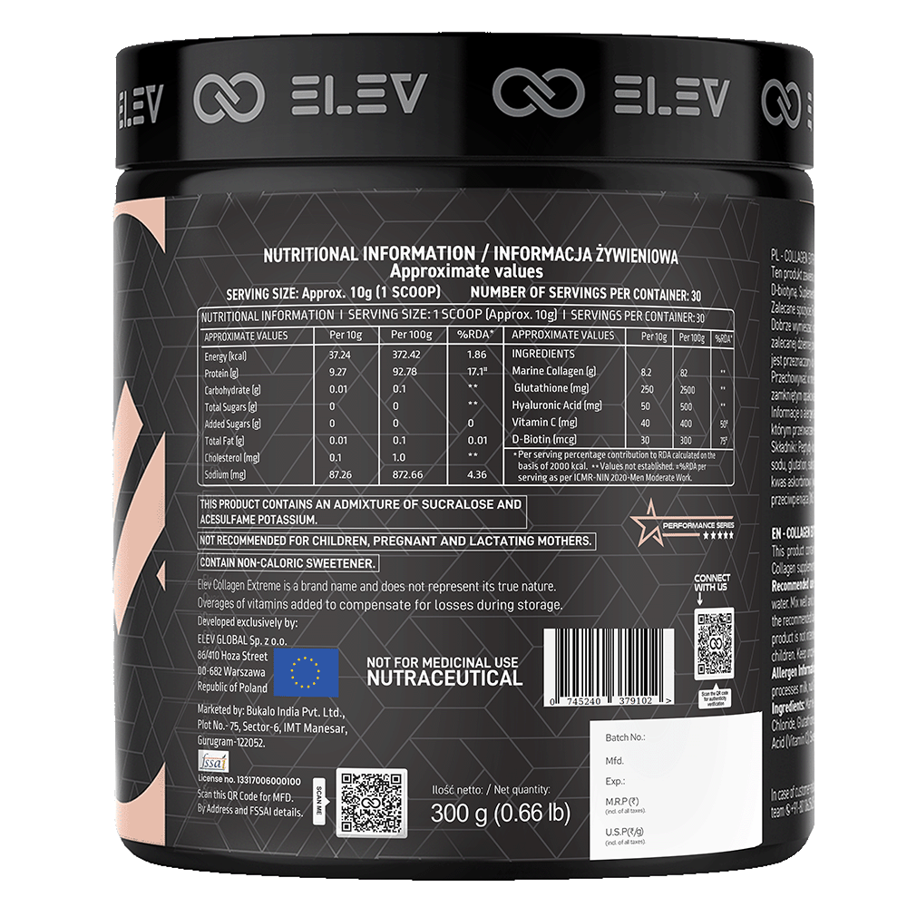 Elev Marine Collagen Extreme | Glutathione, Hyaluronic Acid & D-Biotin | 300g | 30 Servings