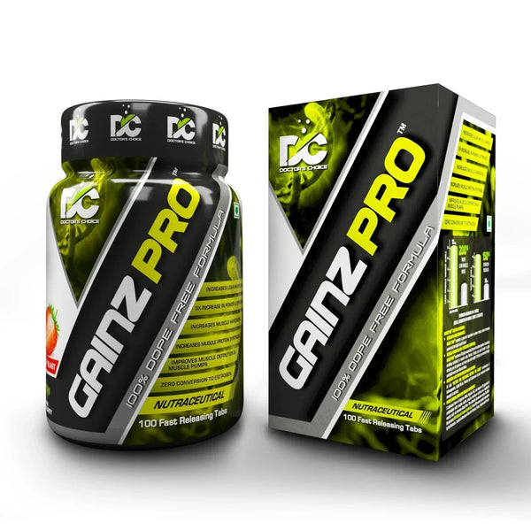 Buy Gainz Pro health supplement, 100 tablets, black and green packaging at Nutristar online