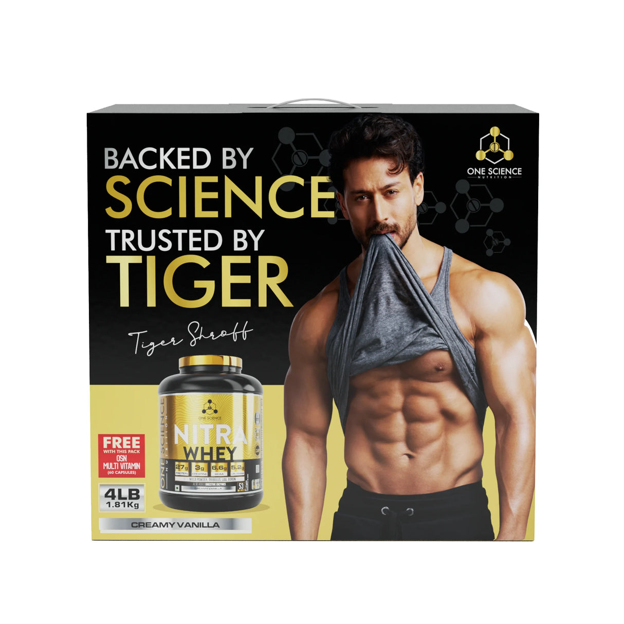One Science Nitra Whey 4 Lbs with Multivitamins 60 Tablets | 27g Protein, 3 Creatine Per Serving | Complete Stack