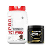 GNC Pro Performance 100% Whey Protein 2 Lbs + Nutristar Micronized CREA Gold Creatine Monohydrate 250g (83 Servings) - Lean Muscle Starter Stack