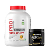 GNC Pro Performance 100% Whey Protein 4 Lbs + Nutristar Micronized CREA Gold Creatine Monohydrate 250g (83 Servings) - High-Performance Strength Combo