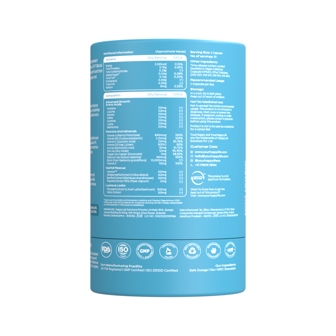YourHappyLife Hair Capsules | Keranat™ & Biotin 10000mcg | 60 Veg Capsules