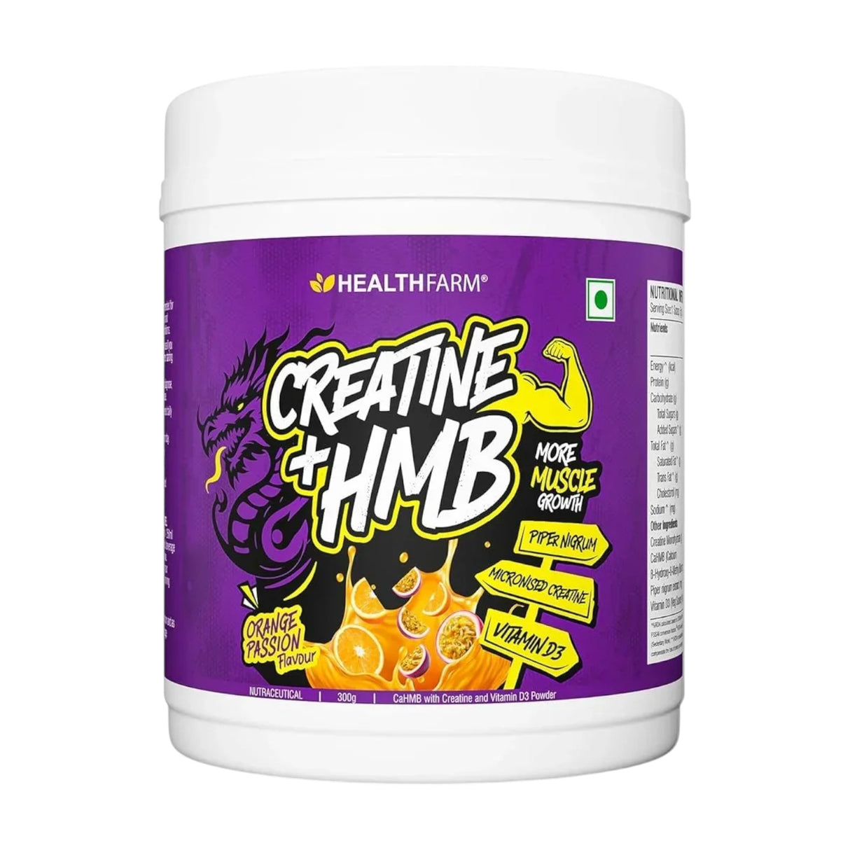 Healthfarm Creatine + HMB Supplement | Muscle Growth & Recovery | 300g (60 Servings)