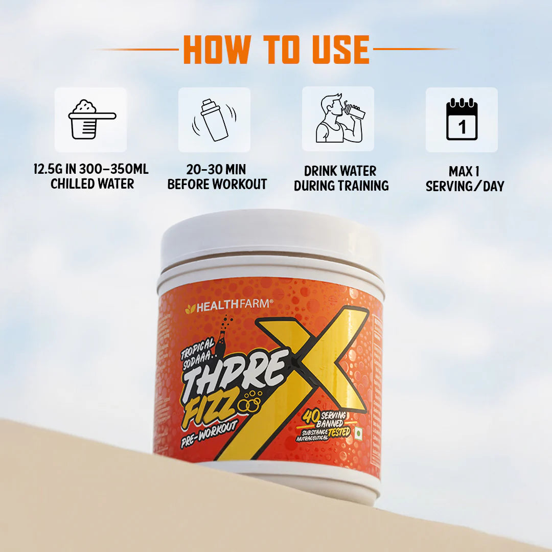 Healthfarm Thpre X Fizz Pre-Workout Powder – 40 Servings | Energy, Focus & Hydration Support | 400g