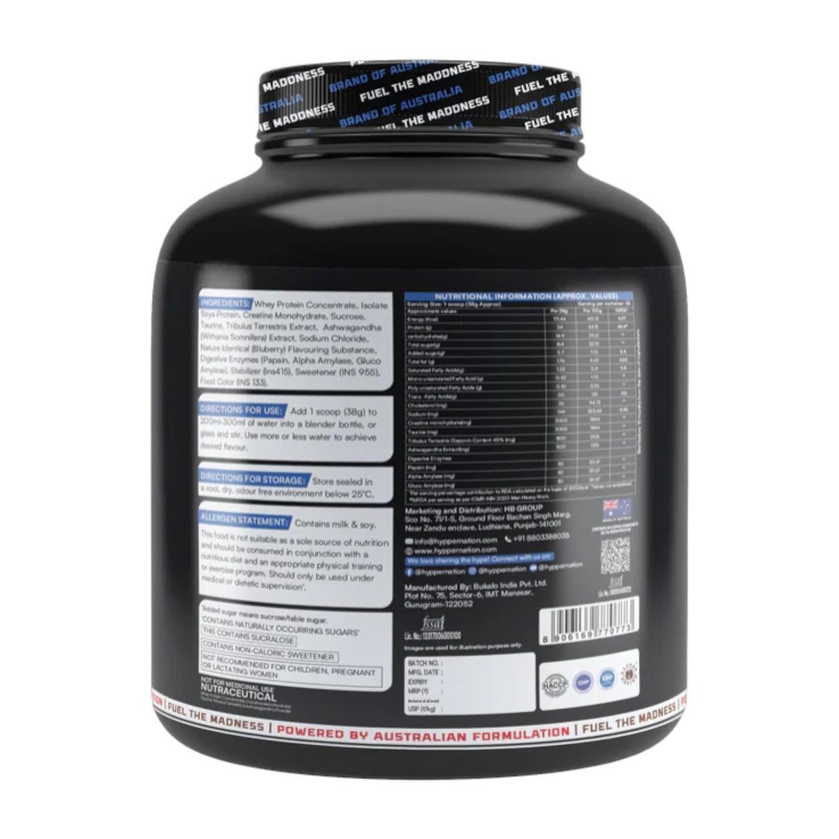 Hypper Nation Mad Muscle Advanced Whey Protein Powder | 24g Protein with Creatine, Ashwagandha & Tribulus | 2kg (53 Servings)