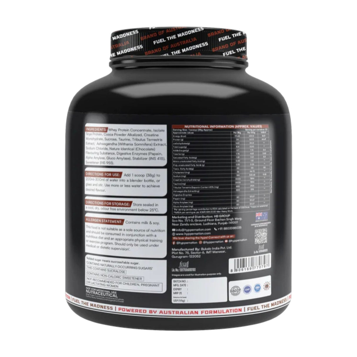 Hypper Nation Mad Muscle Advanced Whey Protein Powder | 24g Protein with Creatine, Ashwagandha & Tribulus | 2kg (53 Servings)