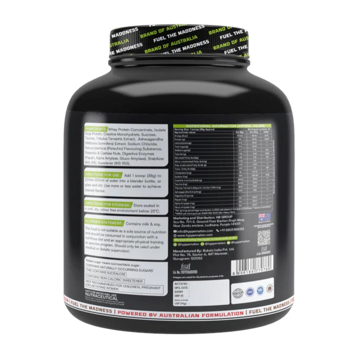 Hypper Nation Mad Muscle Advanced Whey Protein Powder | 24g Protein with Creatine, Ashwagandha & Tribulus | 2kg (53 Servings)