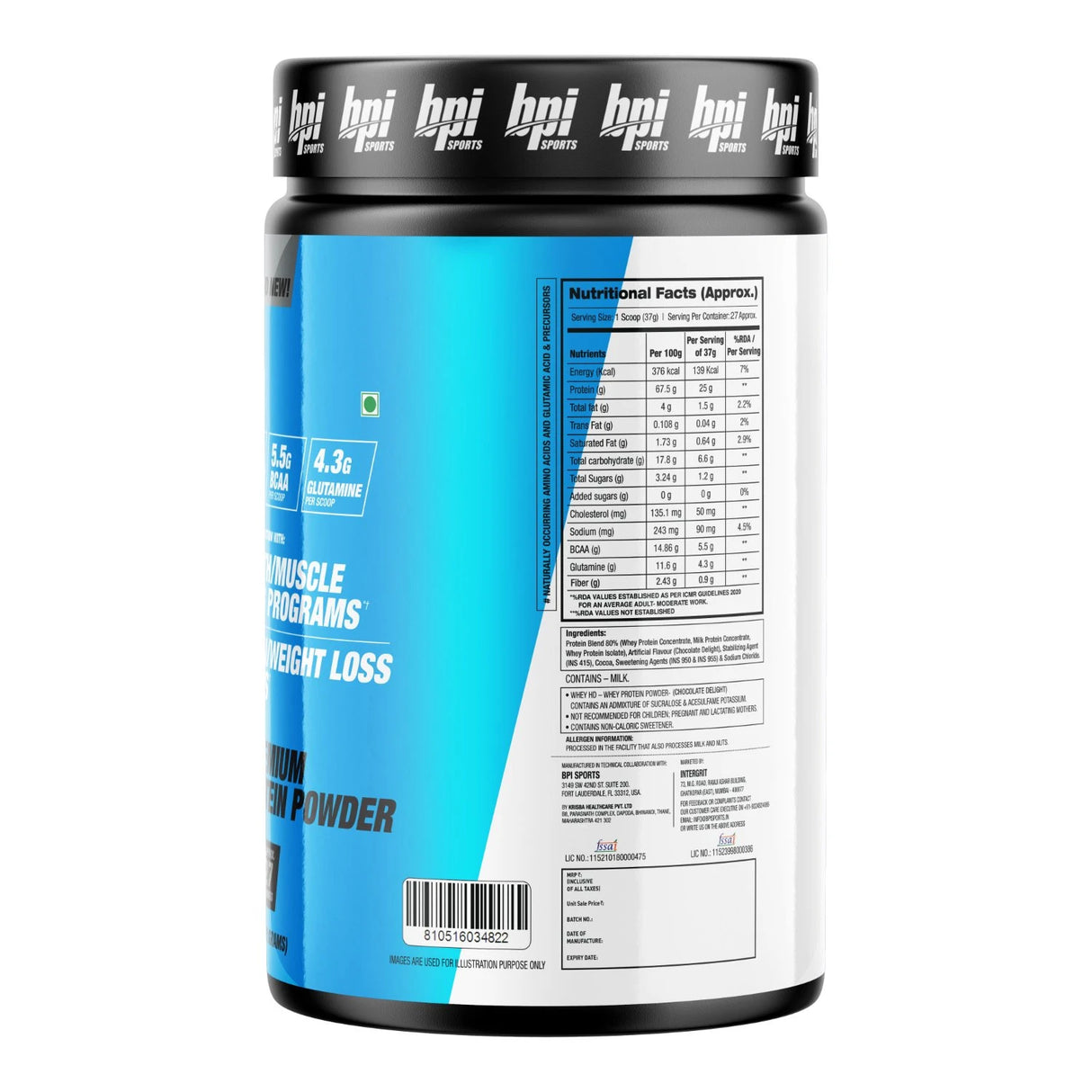 BPI Sports Whey HD Ultra Premium Protein Powder- 2.2 Lbs