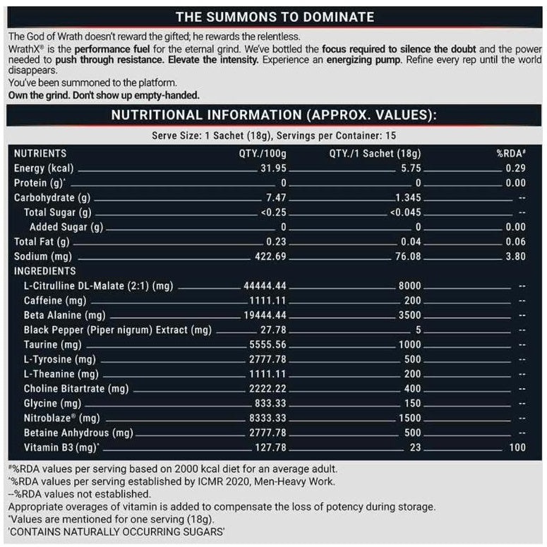 MuscleBlaze WrathX Pre-Workout Powder 270g | 15 Servings (Pack of 15)