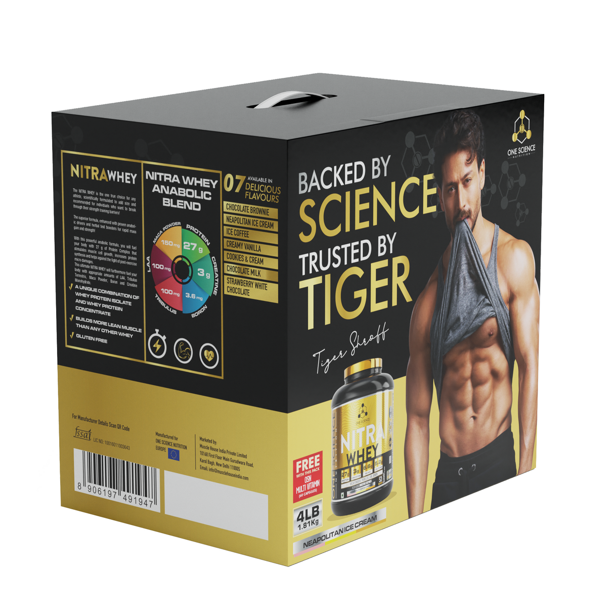 One Science Nitra Whey 4 Lbs with Multivitamins 60 Tablets | 27g Protein, 3 Creatine Per Serving | Complete Stack