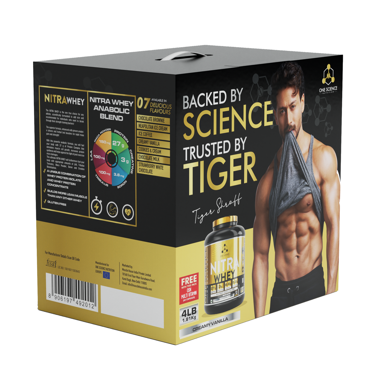 One Science Nitra Whey 4 Lbs with Multivitamins 60 Tablets | 27g Protein, 3 Creatine Per Serving | Complete Stack