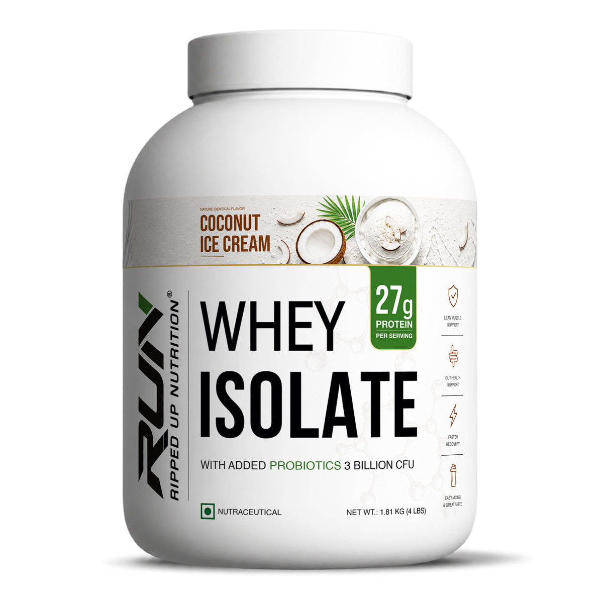 Ripped Up Nutrition Whey Protein Isolate | 27g Protein, Low Carb & Fat | 1.81 Kg, 55 Servings