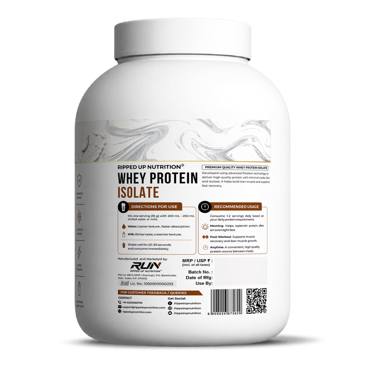 Ripped Up Nutrition Whey Protein Isolate | 27g Protein, Low Carb & Fat | 1.81 Kg, 55 Servings