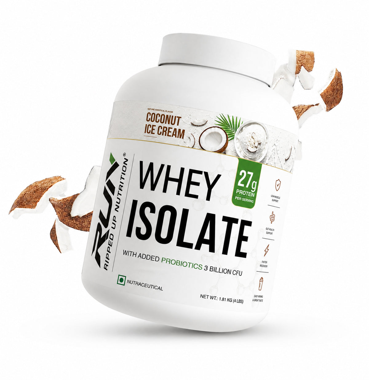 Ripped Up Nutrition Whey Protein Isolate | 27g Protein, Low Carb & Fat | 1.81 Kg, 55 Servings