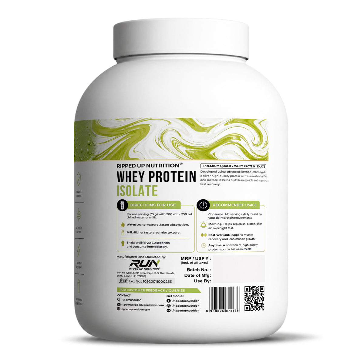 Ripped Up Nutrition Whey Protein Isolate | 27g Protein, Low Carb & Fat | 1.81 Kg, 55 Servings