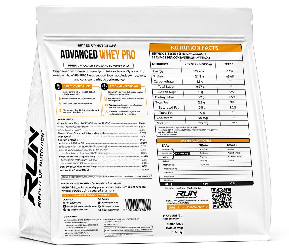 Ripped Up Nutrition Whey Pro (Trustified) | 24g Protein, 0g Sugar | 907g, 26 Servings
