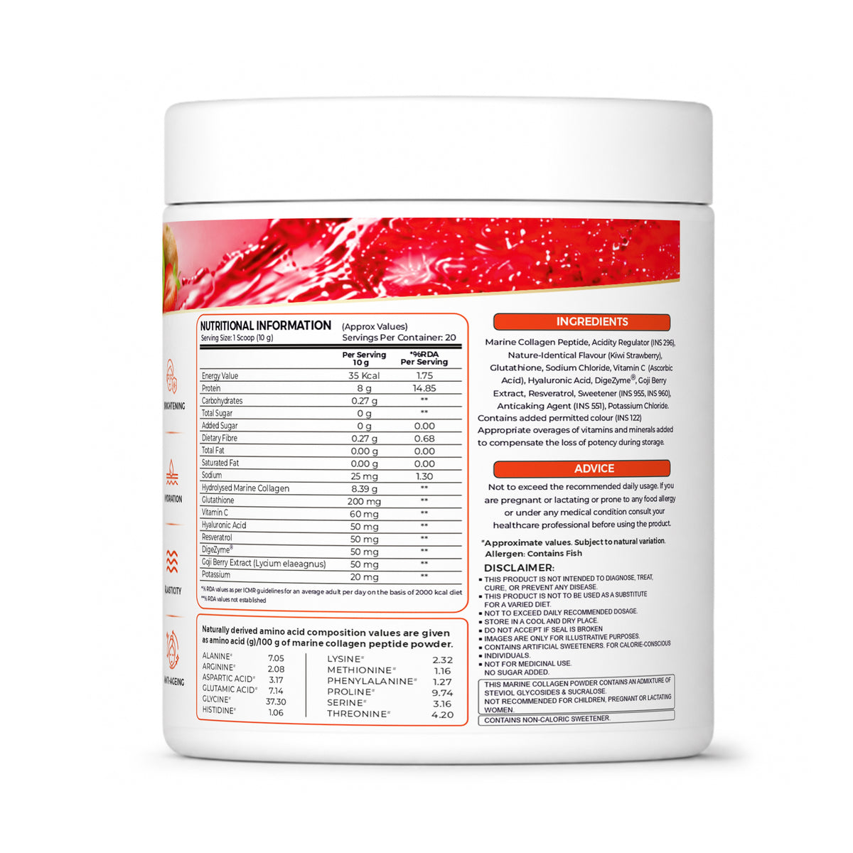 Ripped Up Nutrition Marine Collagen | 8.9g Collagen with Glutathione & Goji Berry | 200g, 20 Servings