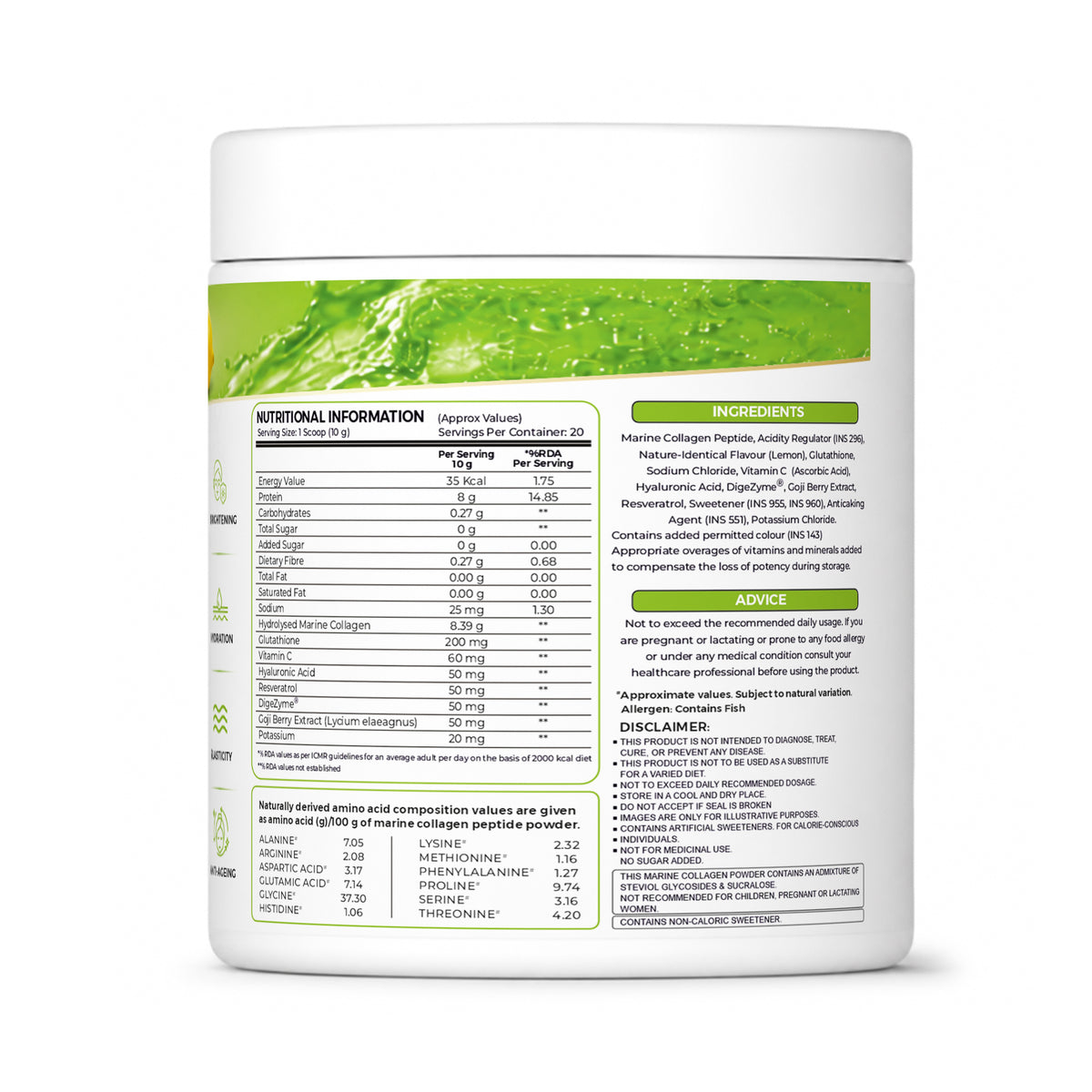 Ripped Up Nutrition Marine Collagen | 8.9g Collagen with Glutathione & Goji Berry | 200g, 20 Servings (Pack of 2)