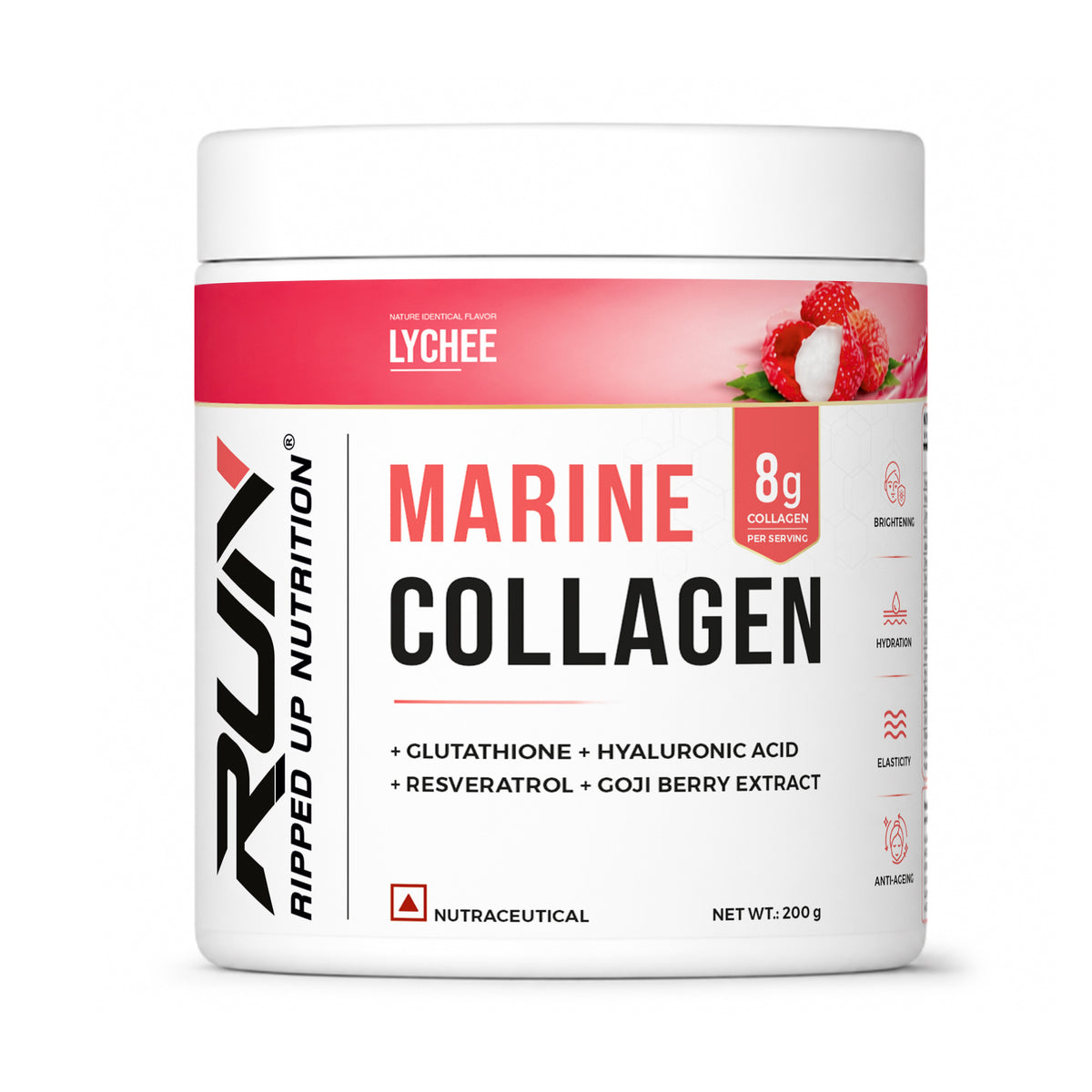 Ripped Up Nutrition Marine Collagen | 8.9g Collagen with Glutathione & Goji Berry | 200g, 20 Servings