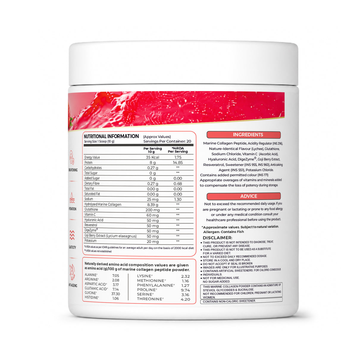 Ripped Up Nutrition Marine Collagen | 8.9g Collagen with Glutathione & Goji Berry | 200g, 20 Servings (Pack of 2)