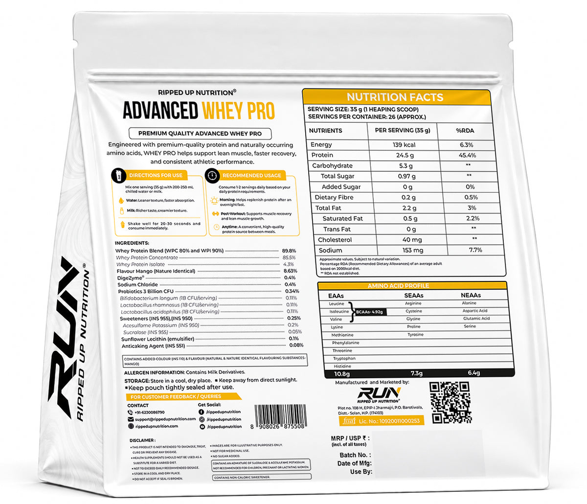 Ripped Up Nutrition Whey Pro (Trustified) | 24g Protein, 0g Sugar | 907g, 26 Servings