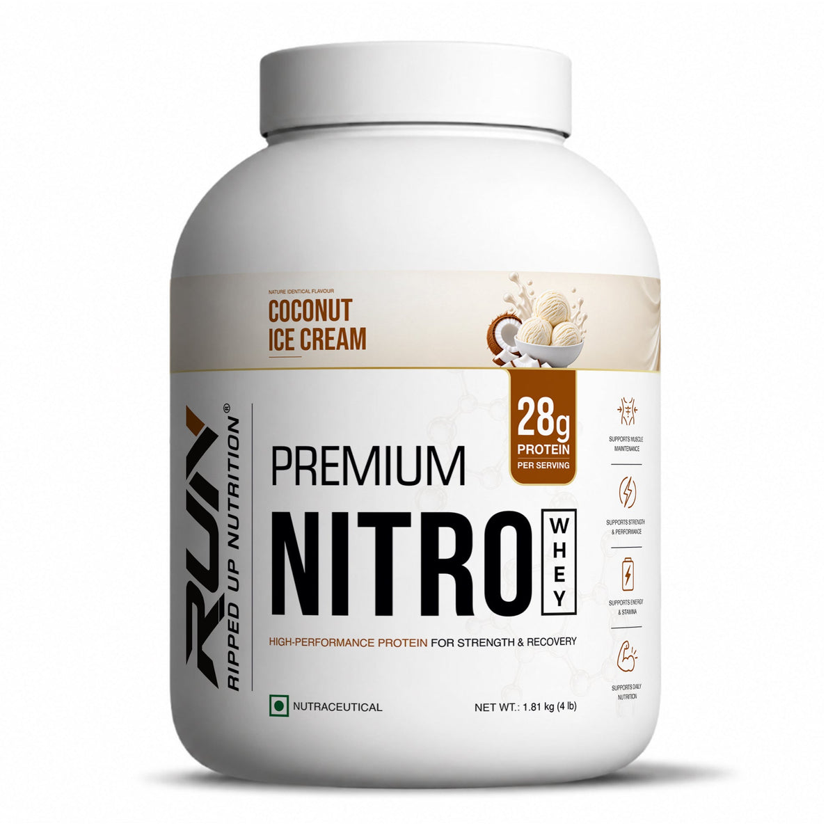 Ripped Up Nutrition Premium Nitro Whey Protein | Lean Muscle Support & Recovery | 1.81Kg, 45 Servings