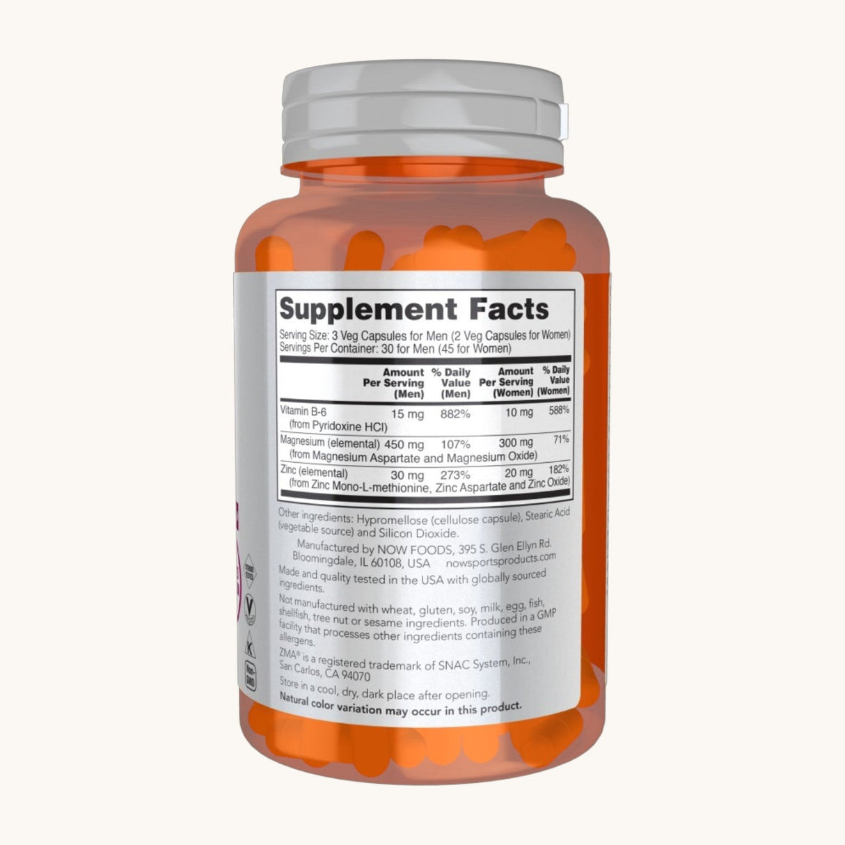 NOW Sports ZMA Supplement – Zinc, Magnesium & Vitamin B6 | 90 Veg Capsules