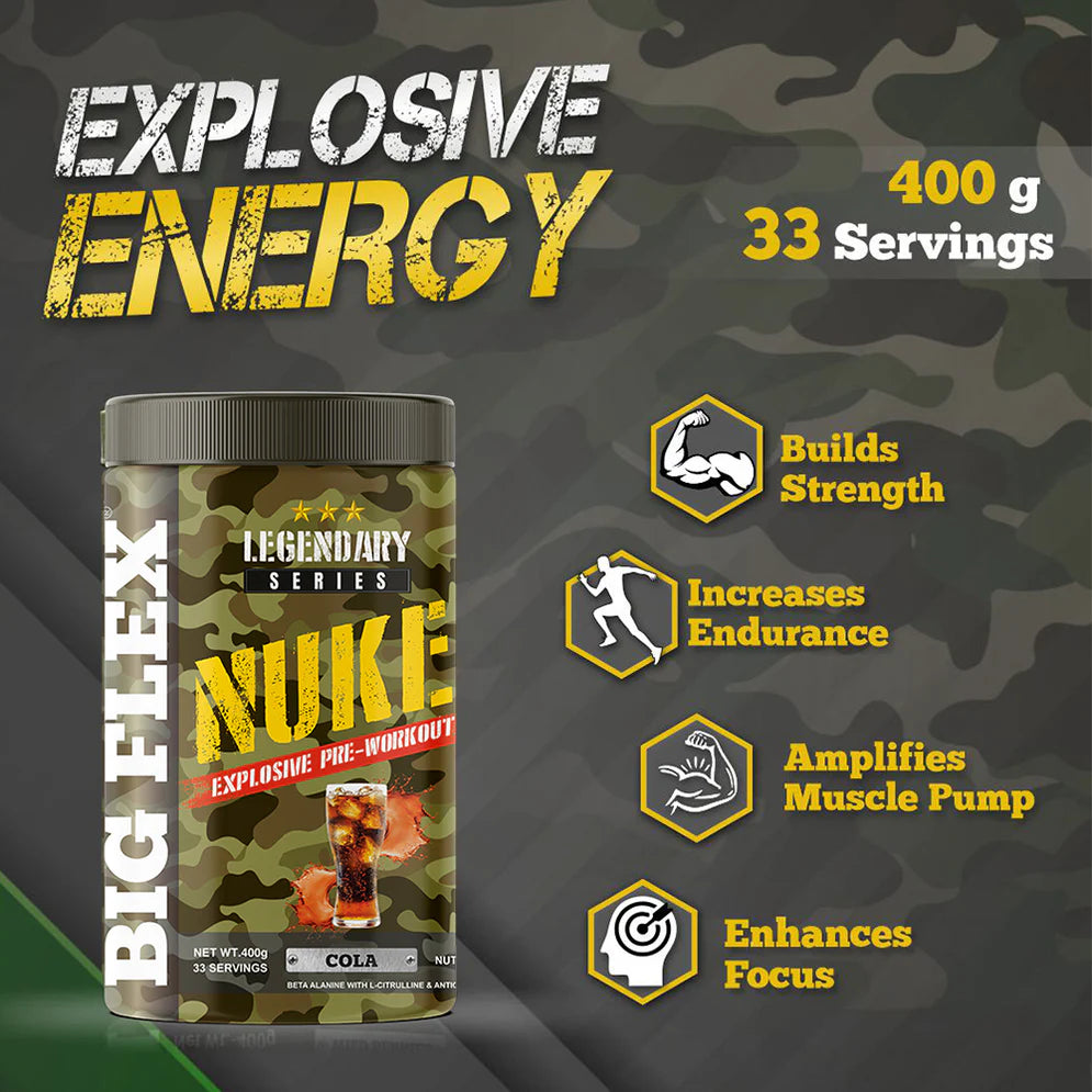 Bigflex Nuke Pre-Workout Powder | Energy & Workout Support | 400g (33 Servings)
