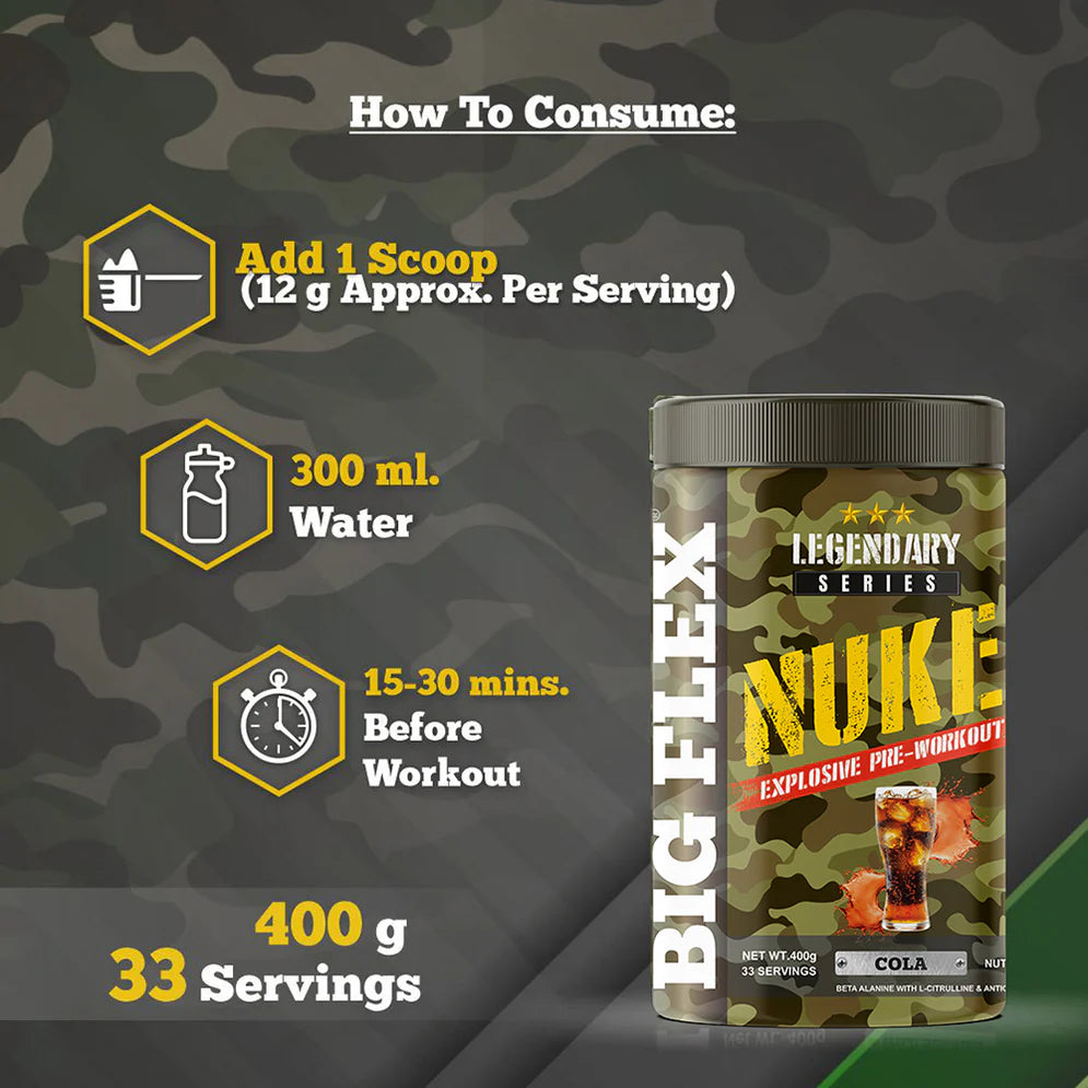 Bigflex Nuke Pre-Workout Powder | Energy & Workout Support | 400g (33 Servings)