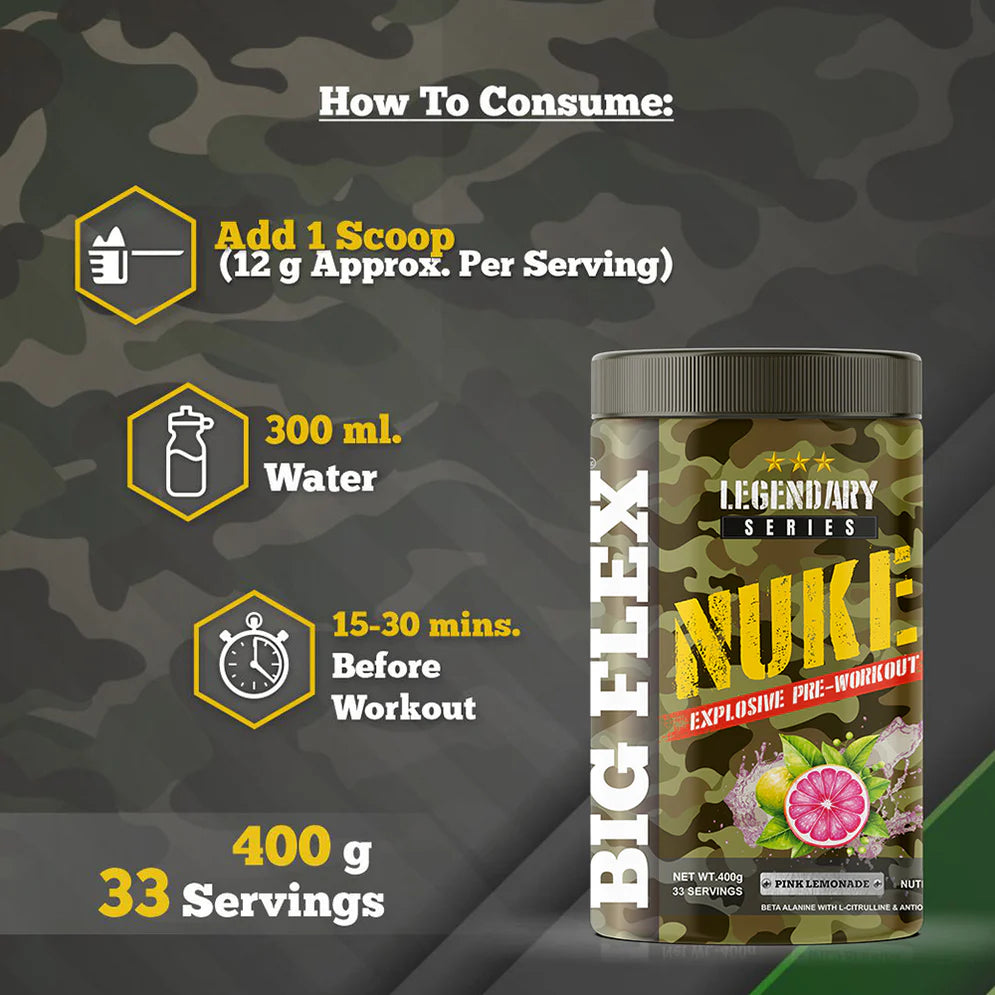 Bigflex Nuke Pre-Workout Powder | Energy & Workout Support | 400g (33 Servings)