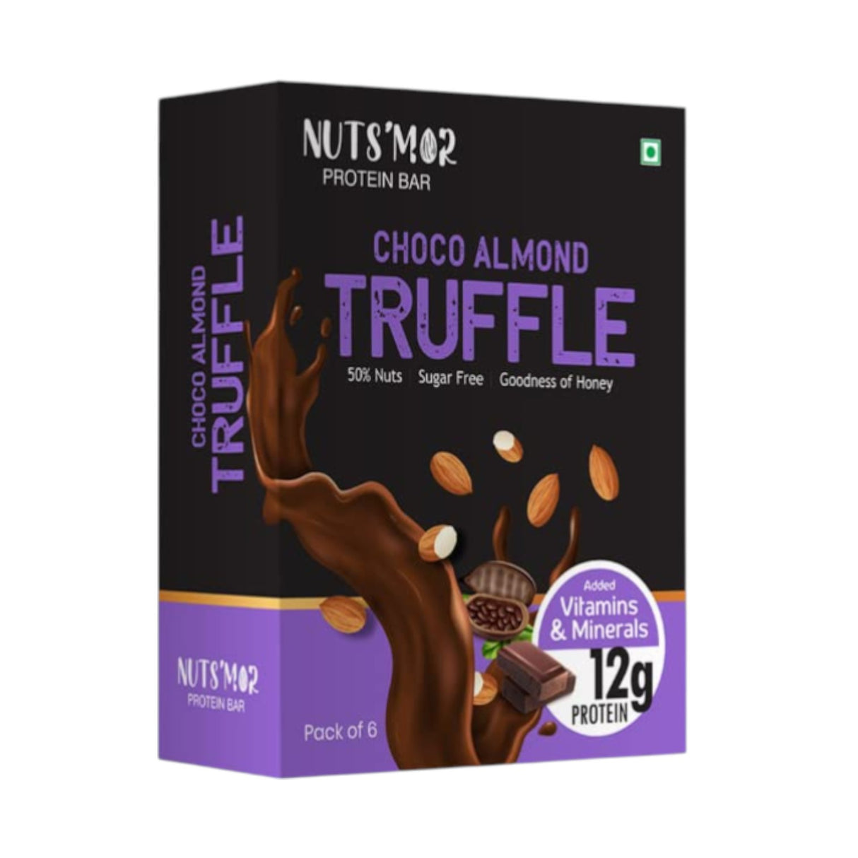 NUTS'MOR Protein Bar – 12g Protein Per Bar (Pack of 6, 300g) | No Added Sugar | 100% Veg | With Vitamins, Minerals & Fibre