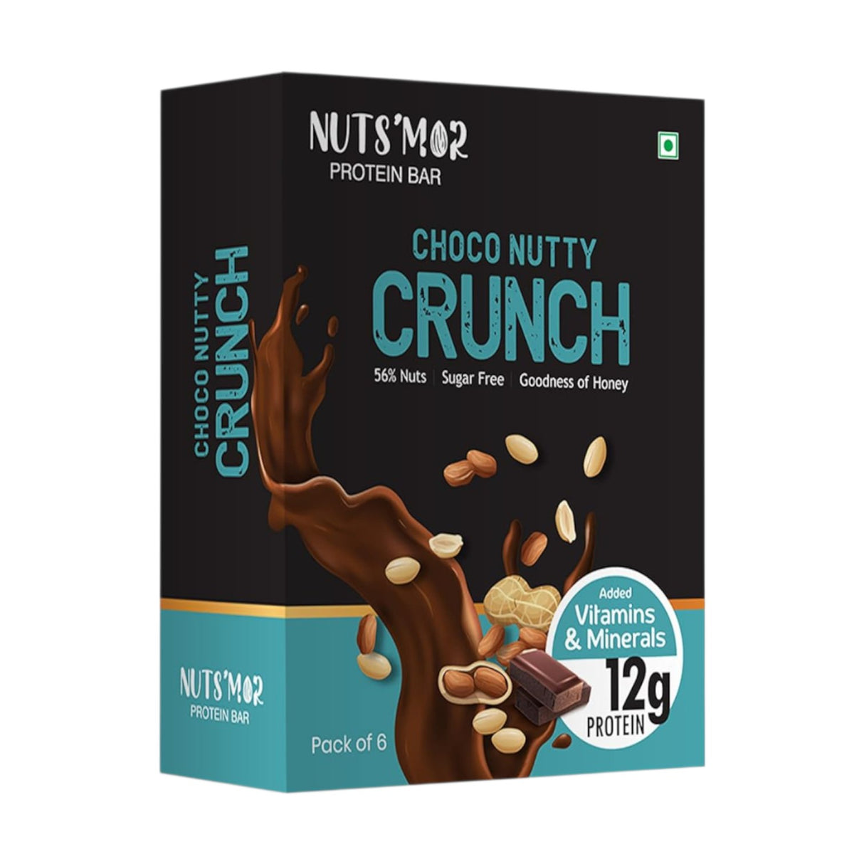NUTS'MOR Protein Bar – 12g Protein Per Bar (Pack of 6, 300g) | No Added Sugar | 100% Veg | With Vitamins, Minerals & Fibre