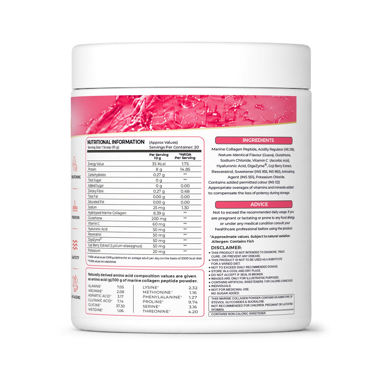 Ripped Up Nutrition Marine Collagen | 8.9g Collagen with Glutathione & Goji Berry | 200g, 20 Servings