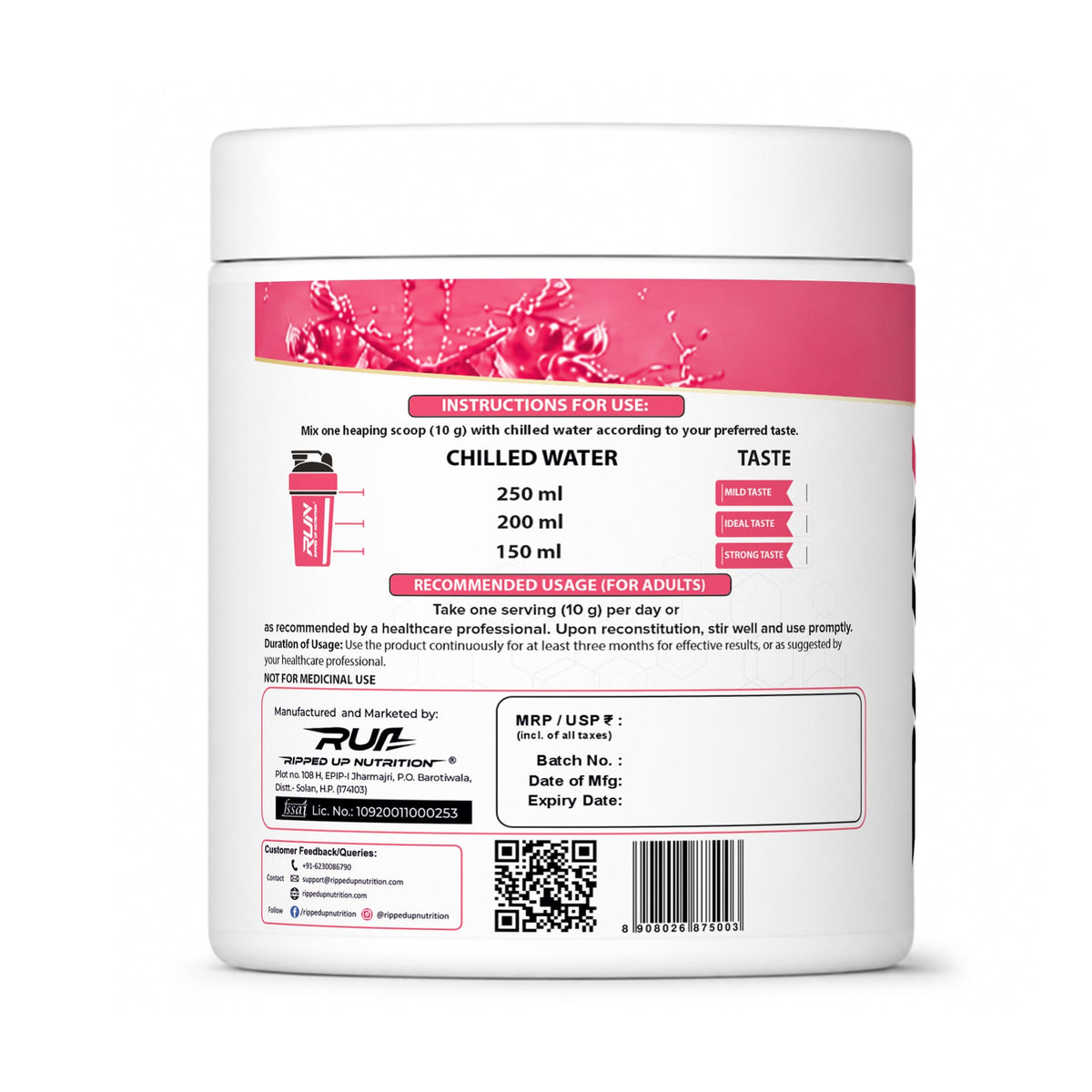 Ripped Up Nutrition Marine Collagen | 8.9g Collagen with Glutathione & Goji Berry | 200g, 20 Servings