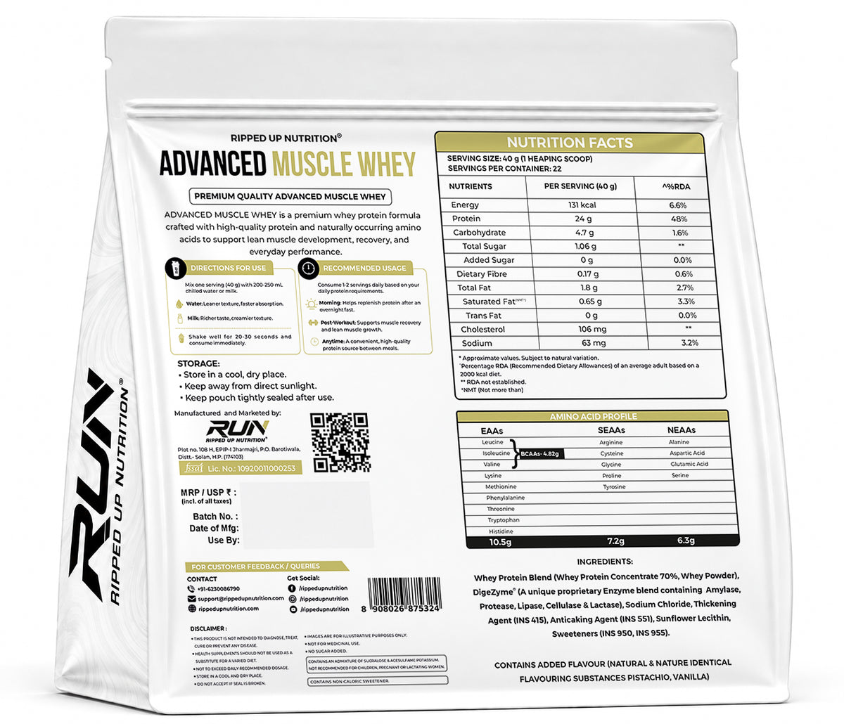 Ripped Up Nutrition Muscle Whey | 24g Protein, Low Carb Formula | 907g, 27 Servings