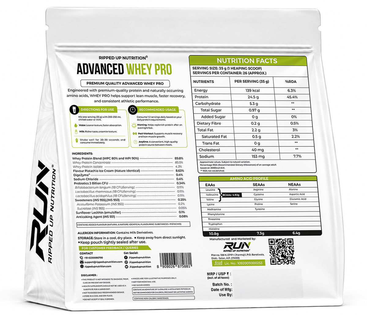 Ripped Up Nutrition Whey Pro (Trustified) | 24g Protein, 0g Sugar | 907g, 26 Servings
